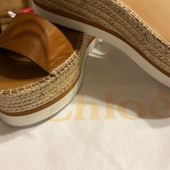 NWT SEE BY CHLOÉ Glyn Calf Espadrille Platform Sandals Tan Women's 42 - Picture 2 of 3
